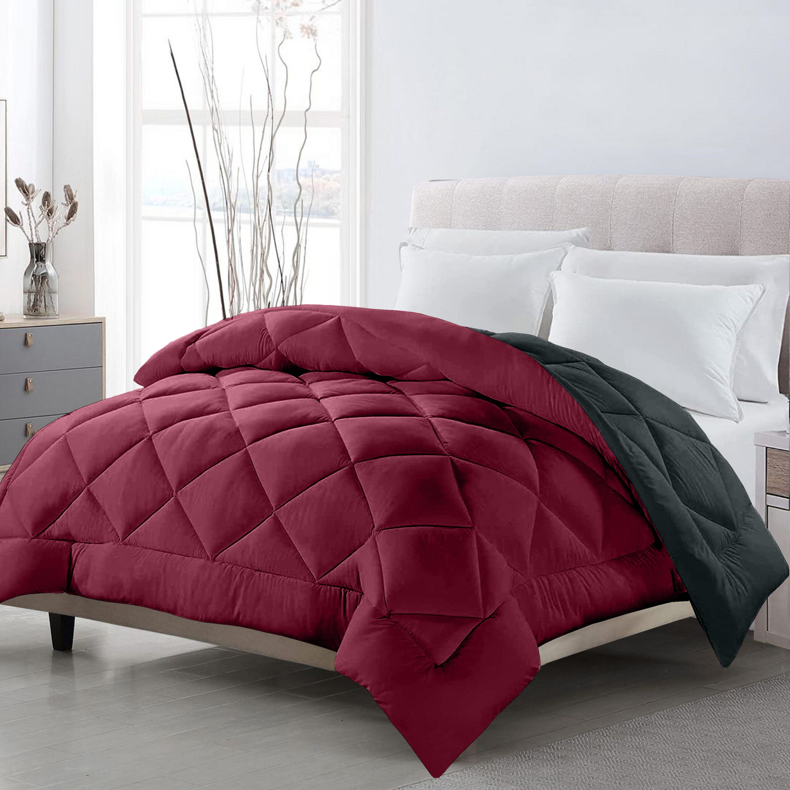 Dripcasa Haven Reversible Comforter (maroon,grey)