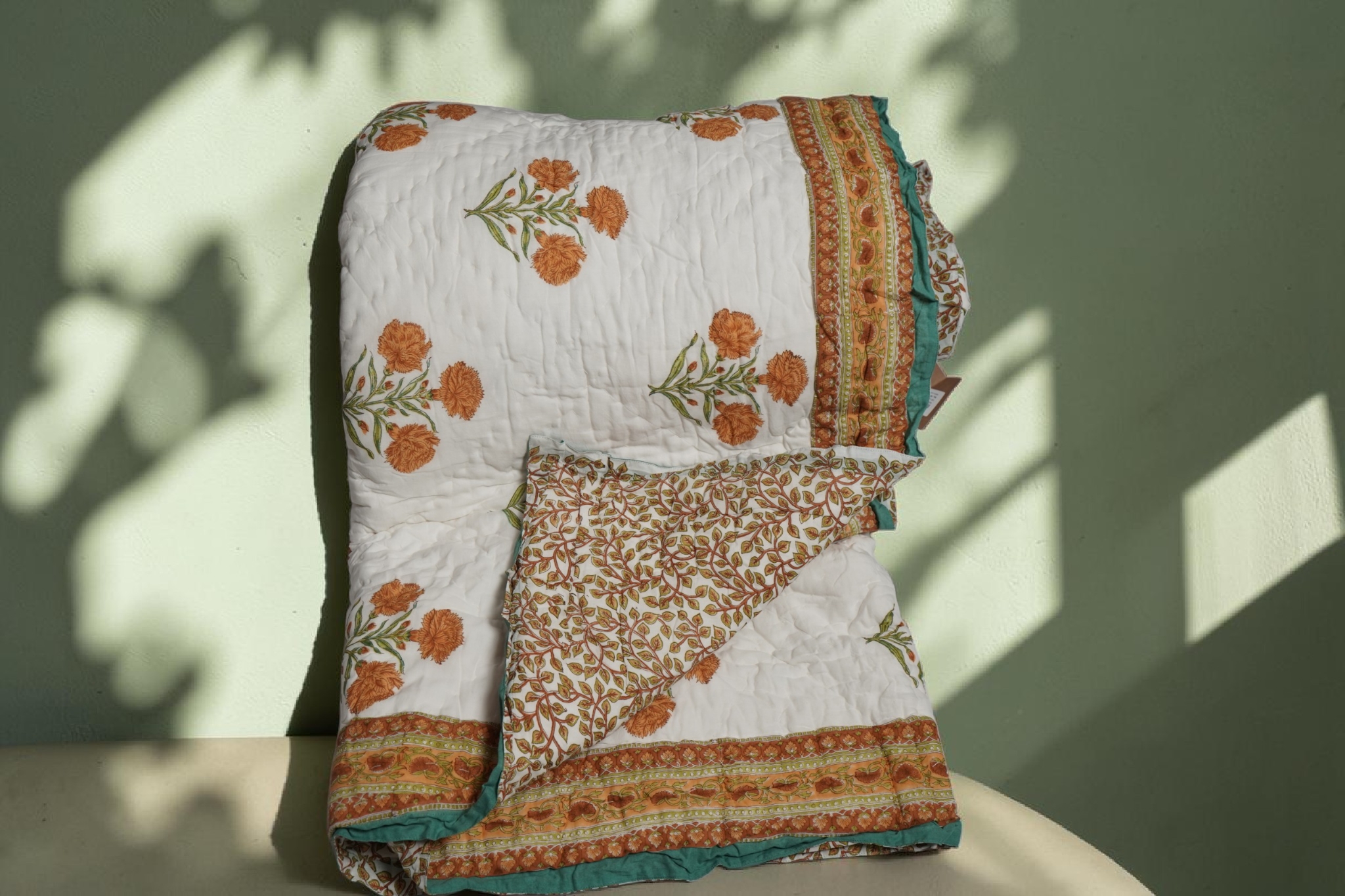 ORGANIC MULMUL HANDBLOCK COTTON QUILT